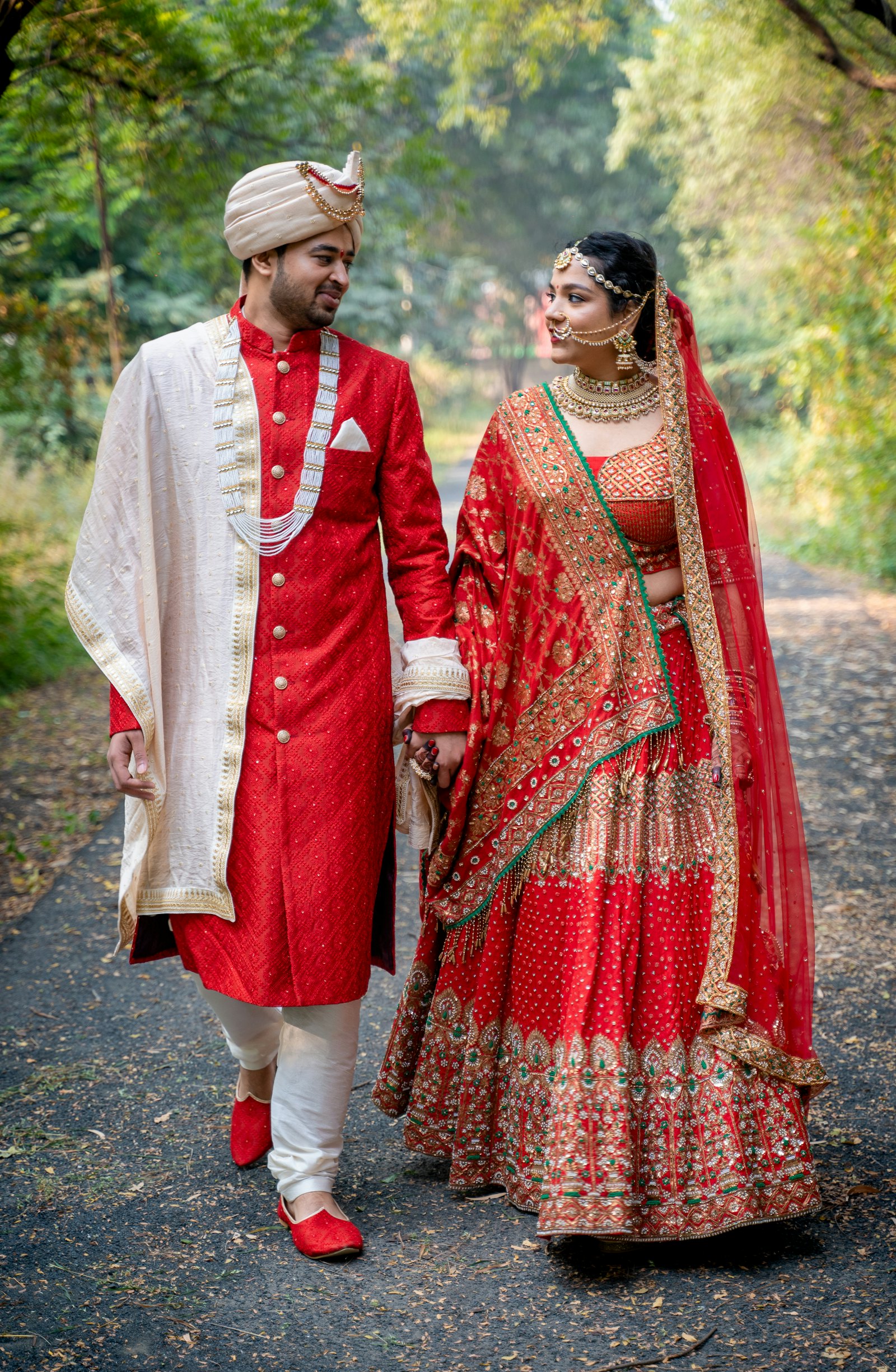 Bride and groom walking hand in hand